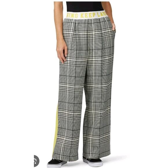 Mira Mikati Black / Cream Plaid Printed Wide Leg Pants Size 38 EU 8 US - Picture 1 of 7